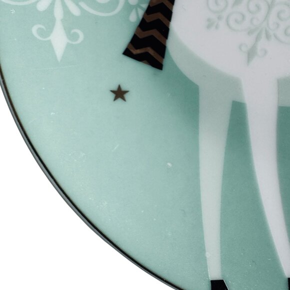 Vintage Pier 1 Christmas Reindeer Appetizer Dessert Plates Set Of 2 Aqua Festive - Picture 12 of 16